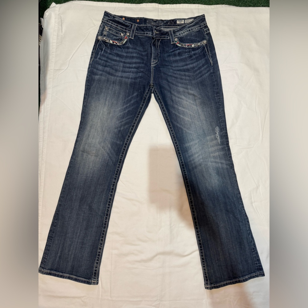 Miss Me Bootcut Jeans – Tribal Embroidered Pockets, Size 28